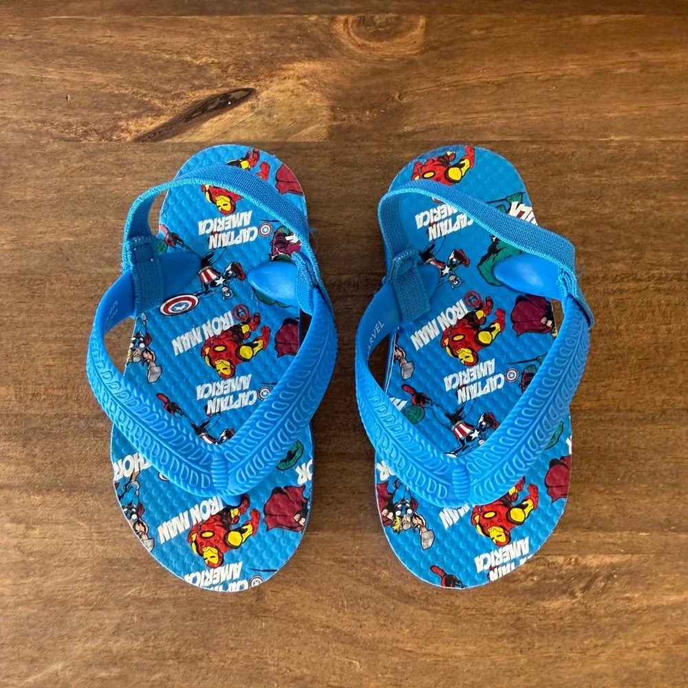 Marvel Avengers Blue Flip Flops Toddler Backstrap Sandals Size 4/5 Iron Man